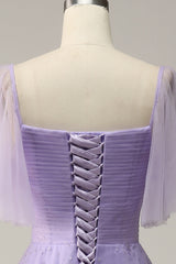 Party Dresses Classy Christmas, Off Shoulder Lavender Prom Dress with Ruffles
