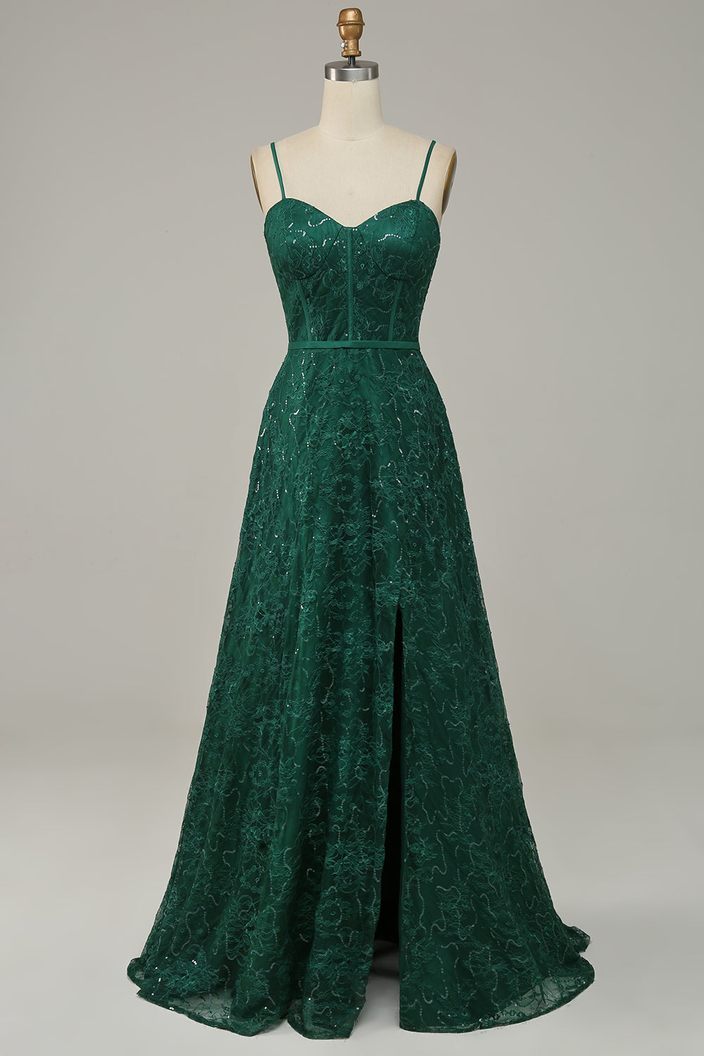 Bridesmaid Dresses Mismatched, Dark Green Lace Spaghetti Straps Corset Prom Dress