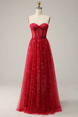 Bridesmaid Dresses Short, Red Strapless Tulle Corset Prom Dress