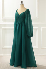 Evening Dress Elegant, A Line Long Sleeves Prom Dress with Ruffles