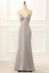 Prom Dresses Patterns, Satin V-neck Sheath Simple Prom Dress