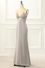 Prom Dresses Patterned, Satin V-neck Sheath Simple Prom Dress