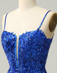 Prom Dresses Floral, Royal Blue Short Homecoming Dress With Beading And Sequin