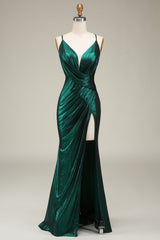 Prom Dresses Affordable, Hot Mermaid Spaghetti Straps Dark Green Long Prom Dress with Open Back