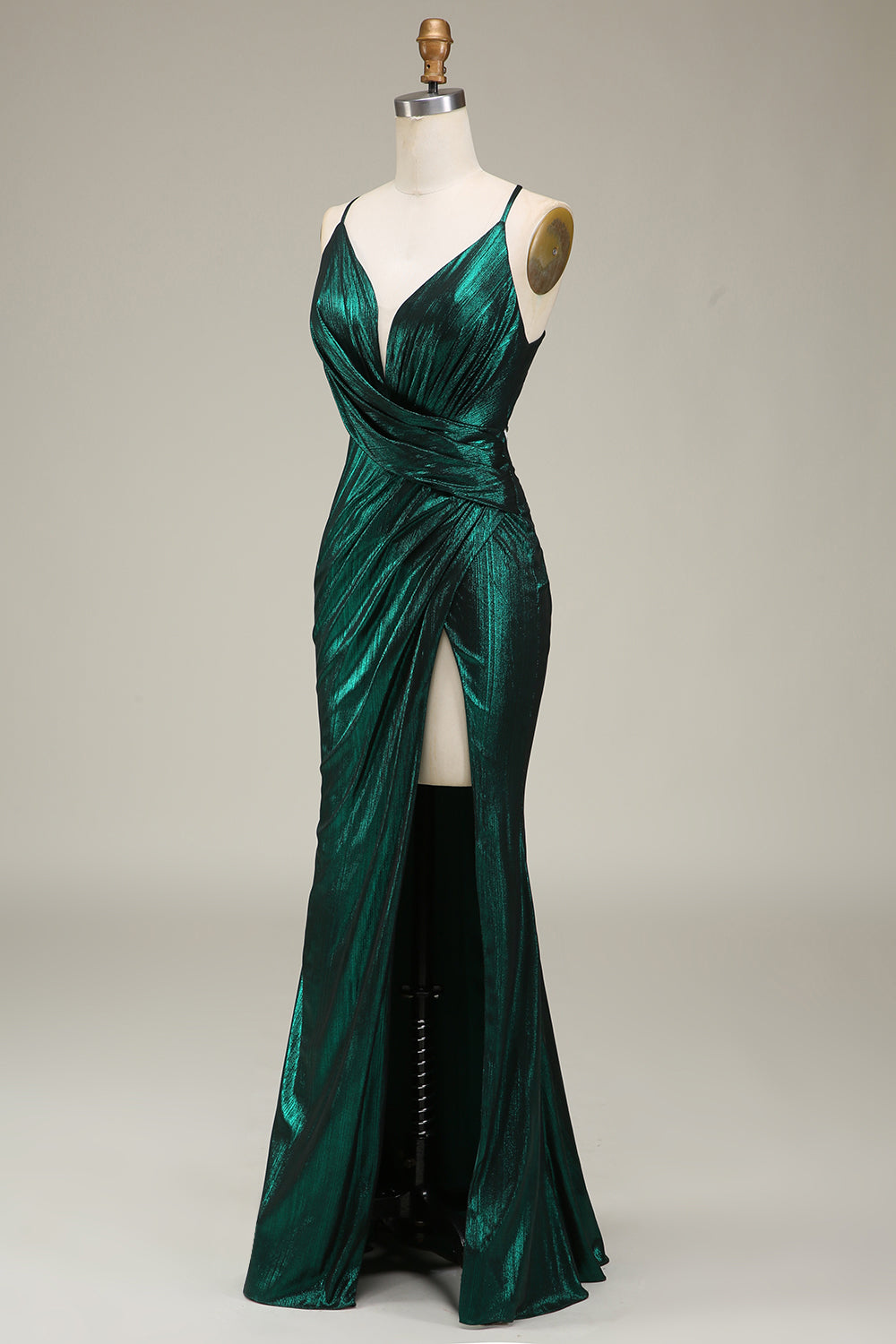 Prom Dress Affordable, Hot Mermaid Spaghetti Straps Dark Green Long Prom Dress with Open Back