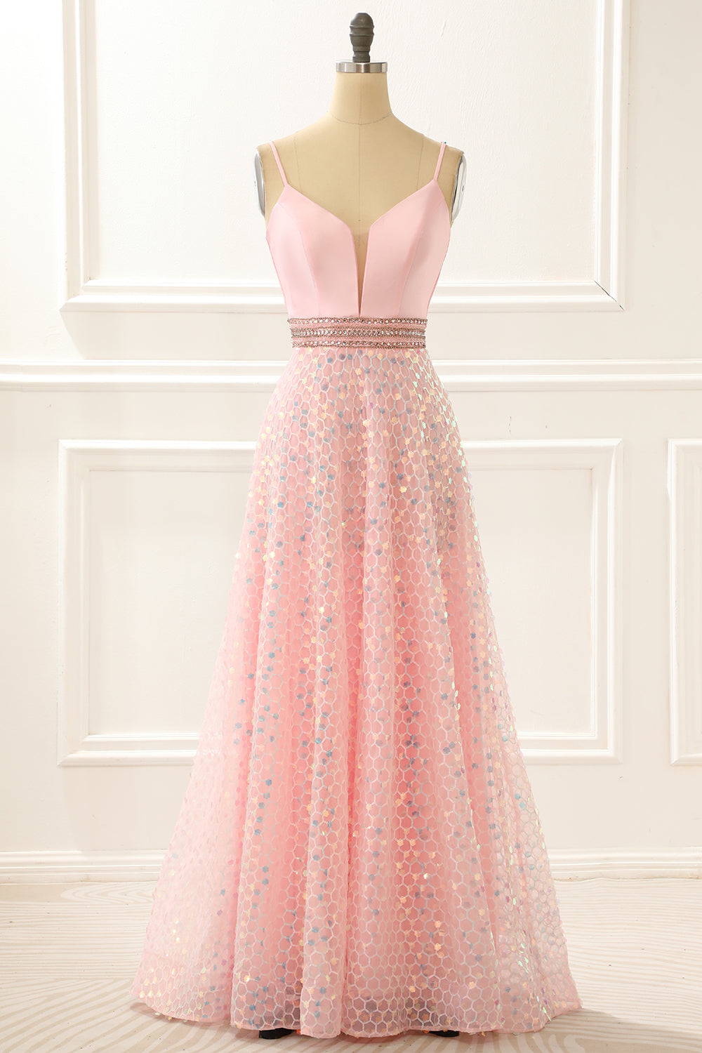 Bridesmaid Dress Color Scheme, Spaghetti Straps A Line Pink Prom Dress with Beading