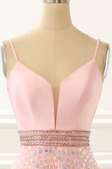 Bridesmaid Dress Trends, Spaghetti Straps A Line Pink Prom Dress with Beading