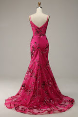 Bridesmaid Dresses 2046, Hot Pink Sequins Print Mermaid Prom Dress