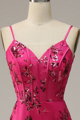 Bridesmaid Dress Shops, Hot Pink Sequins Print Mermaid Prom Dress