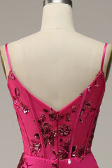 Bridesmaid Dress Sale, Hot Pink Sequins Print Mermaid Prom Dress
