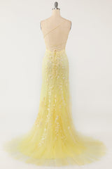 Prom Dresses 2023, Yellow Mermaid Long Prom Dress with Appliques