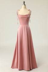 Formal Dress, Blush Spaghetti Straps Long Prom Dress with Bowknot