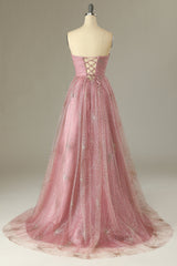 Prom Dress 2042, A Line Sweetheart Blush Prom Dress with Criss Cross Back