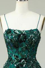 Prom Dress Websites, A Line Spaghetti Straps Dark Green Corset Prom Dress with Appliques