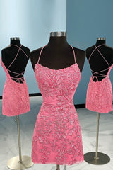 Homecoming Dress Chiffon, Coral Short Tight Homecoming Dress with Lace Beading