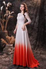 Bridesmaids Dresses Short, A Line 3/4 Sleeve Ombre Silk Like Satin Sweep Train Prom Dresses