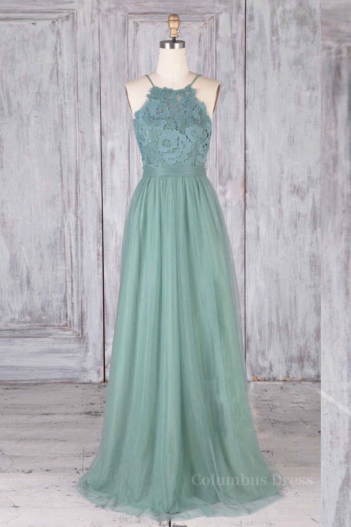 Evening Dresses Gold, A Line Backless Lace Green Long Prom Dresses, Backless Green Lace Formal Graduation Evening Dresses