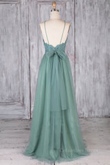 Evening Dresses 05, A Line Backless Lace Green Long Prom Dresses, Backless Green Lace Formal Graduation Evening Dresses