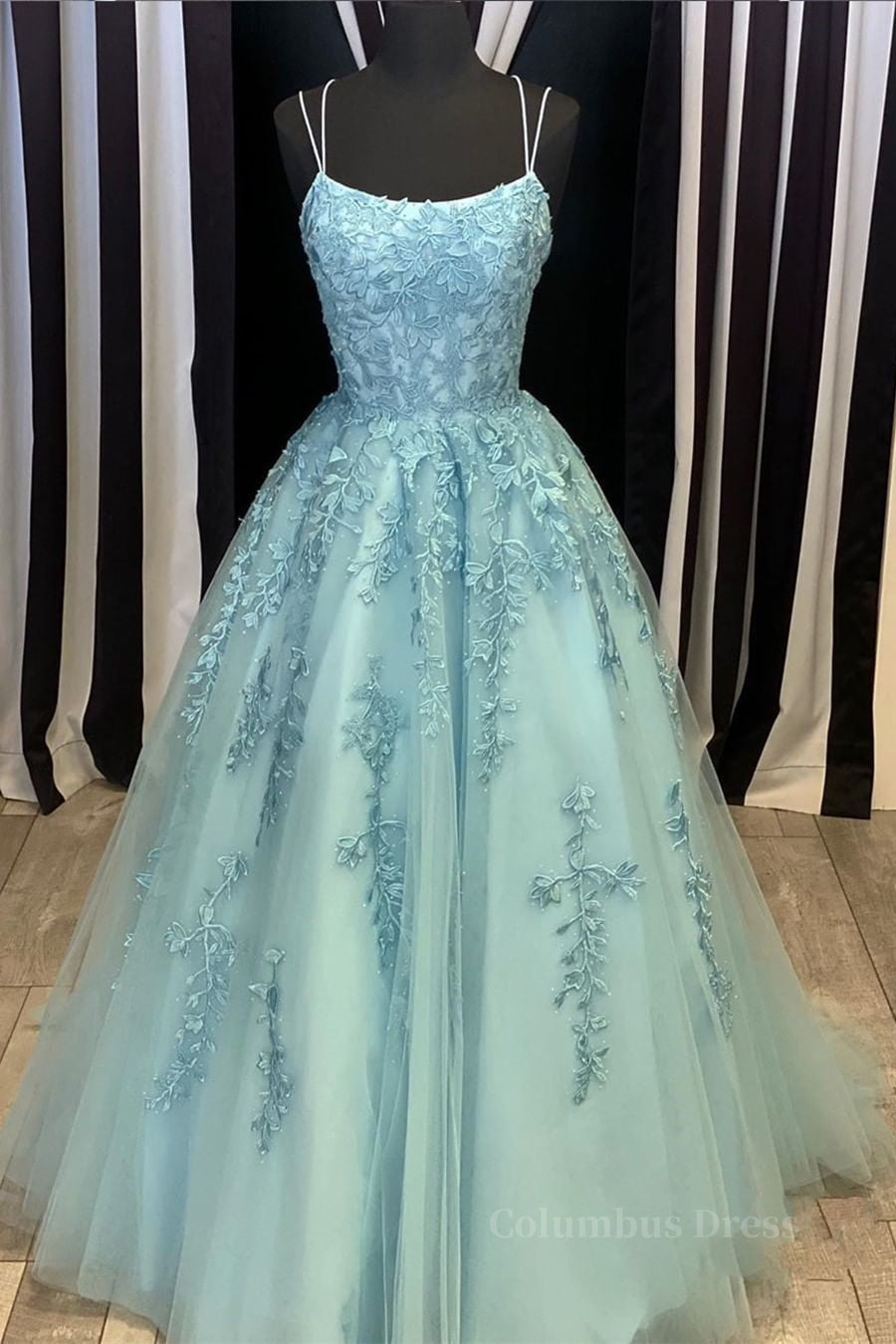 Evening Dresses 1925S, A Line Backless Lace Long Sky Blue Prom Dress, Backless Sky Blue Lace Formal Dress, Sky Blue Evening Dress