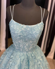 Evening Dress 1925S, A Line Backless Lace Long Sky Blue Prom Dress, Backless Sky Blue Lace Formal Dress, Sky Blue Evening Dress