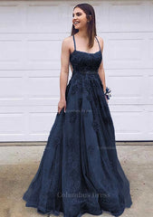 Prom Dresses For Teens, A-line Bateau Court Train Lace Prom Dress With Appliqued