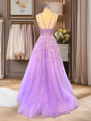 Bridesmaid Dresses 2039, A-line Bateau Long Sleeves Appliques Lace Floor-Length Tulle Dress