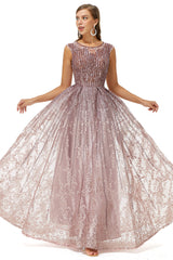 Formal Dress Simple, A-Line Beaded Jewel Appliques Lace Floor-Length Cap Sleeve Prom Dresses