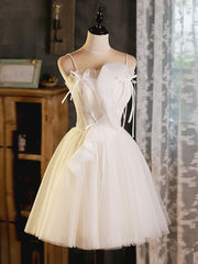 Pink Prom Dress, A-Line Beige Tulle Short Prom Dress, Beige Cute Homecoming Dress