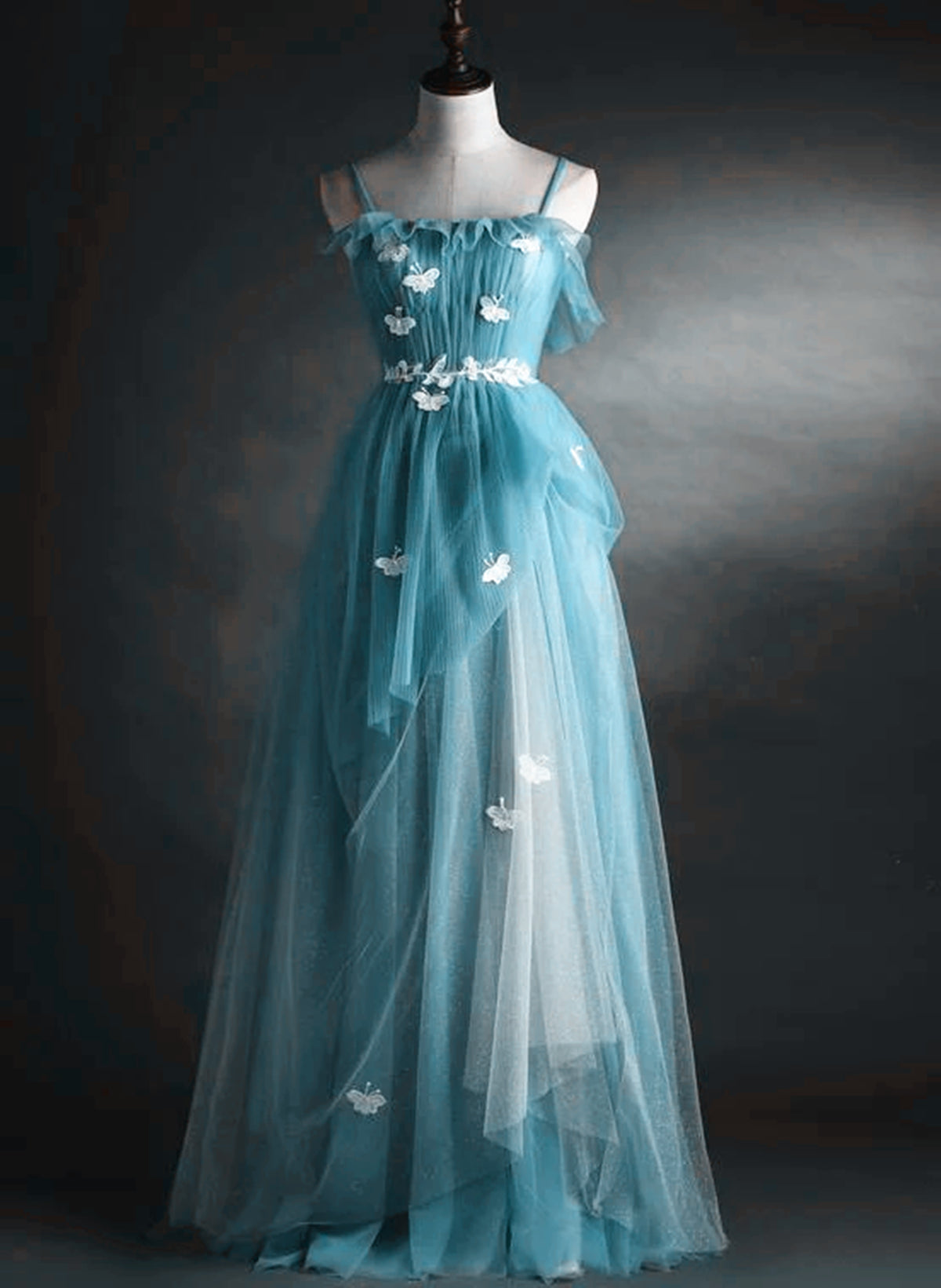 Bridesmaid Dress Inspiration, A-line Blue Tulle Straps Long Formal Dress, Blue Long Evening Dress Prom Dress