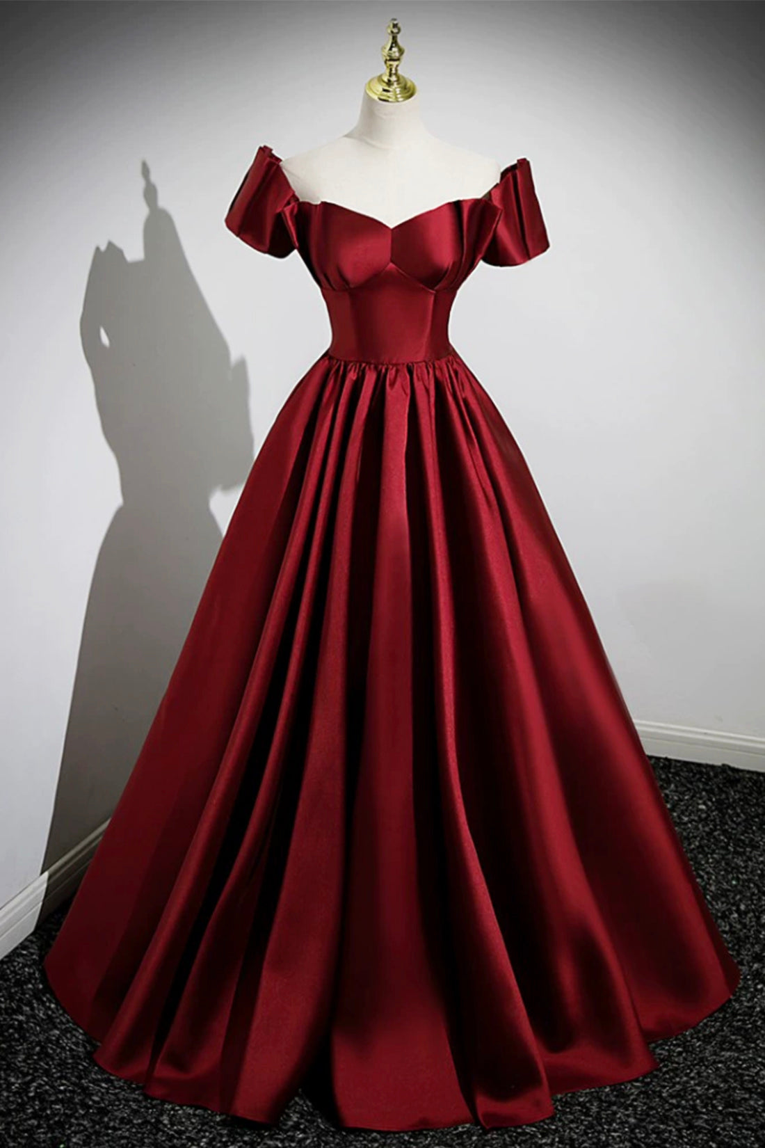 Prom Dresses 2032 Cheap, A-Line Burgundy Satin Floor Length Prom Dress, Off the Shoulder New Party Dress
