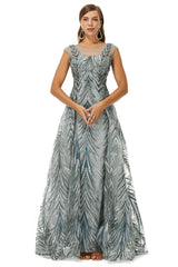 On Piece Dress, A-line Cap Sleeve Jewel Appliques Lace Floor-length Prom Dresses
