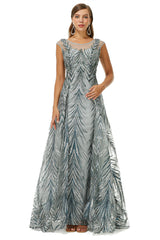 Formal Dresses Long, A-line Cap Sleeve Jewel Appliques Lace Floor-length Prom Dresses