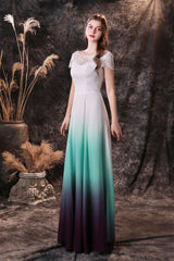 Bridesmaid Dresses Uk, A Line Cap Sleeve Ombre Silk Floor Length Prom Dresses