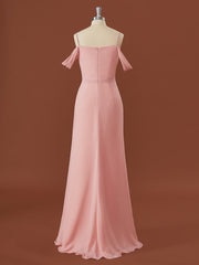 Formal Dresses Outfit Ideas, A-line Chiffon Cold Shoulder Pleated Floor-Length Bridesmaid Dress