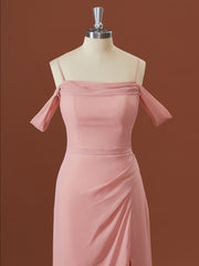 Formal Dress Store, A-line Chiffon Cold Shoulder Pleated Floor-Length Bridesmaid Dress