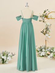 Dress Prom, A-line Chiffon Cold Shoulder Pleated Floor-Length Bridesmaid Dress