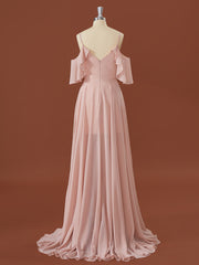 Girlie Dress, A-line Chiffon Cold Shoulder Pleated Floor-Length Bridesmaid Dress