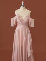 Design Dress, A-line Chiffon Cold Shoulder Pleated Floor-Length Bridesmaid Dress