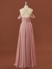 Prom Dress Inspo, A-line Chiffon Cold Shoulder Pleated Floor-Length Bridesmaid Dress