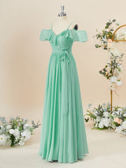 Party Dress Pattern Free, A-line Chiffon Cold Shoulder Ruffles Floor-Length Bridesmaid Dress