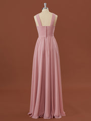 Gown Dress, A-line Chiffon Halter Pleated Floor-Length Bridesmaid Dress