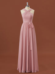 Bodycon Dress, A-line Chiffon Halter Pleated Floor-Length Bridesmaid Dress