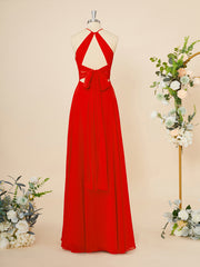 Slip Dress, A-line Chiffon Halter Pleated Floor-Length Dress