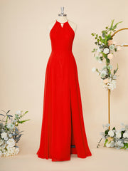 Cute Prom Dress, A-line Chiffon Halter Pleated Floor-Length Dress