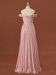 Formal Dress Ballgown, A-line Chiffon Off-the-Shoulder Appliques Lace Floor-Length Bridesmaid Dress