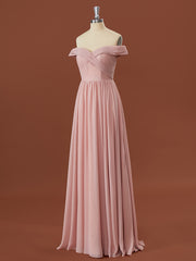 Formal Dress Australia, A-line Chiffon Off-the-Shoulder Appliques Lace Floor-Length Bridesmaid Dress