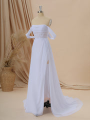 Wedding Dress Classic Elegance, A-line Chiffon Off-the-Shoulder Pleated Court Train Corset Wedding Dress