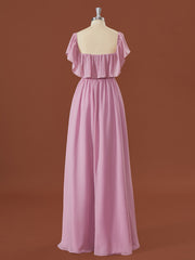 Club Dress, A-line Chiffon Off-the-Shoulder Pleated Floor-Length Convertible Bridesmaid Dress