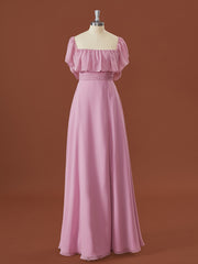 On Shoulder Dress, A-line Chiffon Off-the-Shoulder Pleated Floor-Length Convertible Bridesmaid Dress