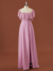 Evening Dress Long, A-line Chiffon Off-the-Shoulder Pleated Floor-Length Convertible Bridesmaid Dress